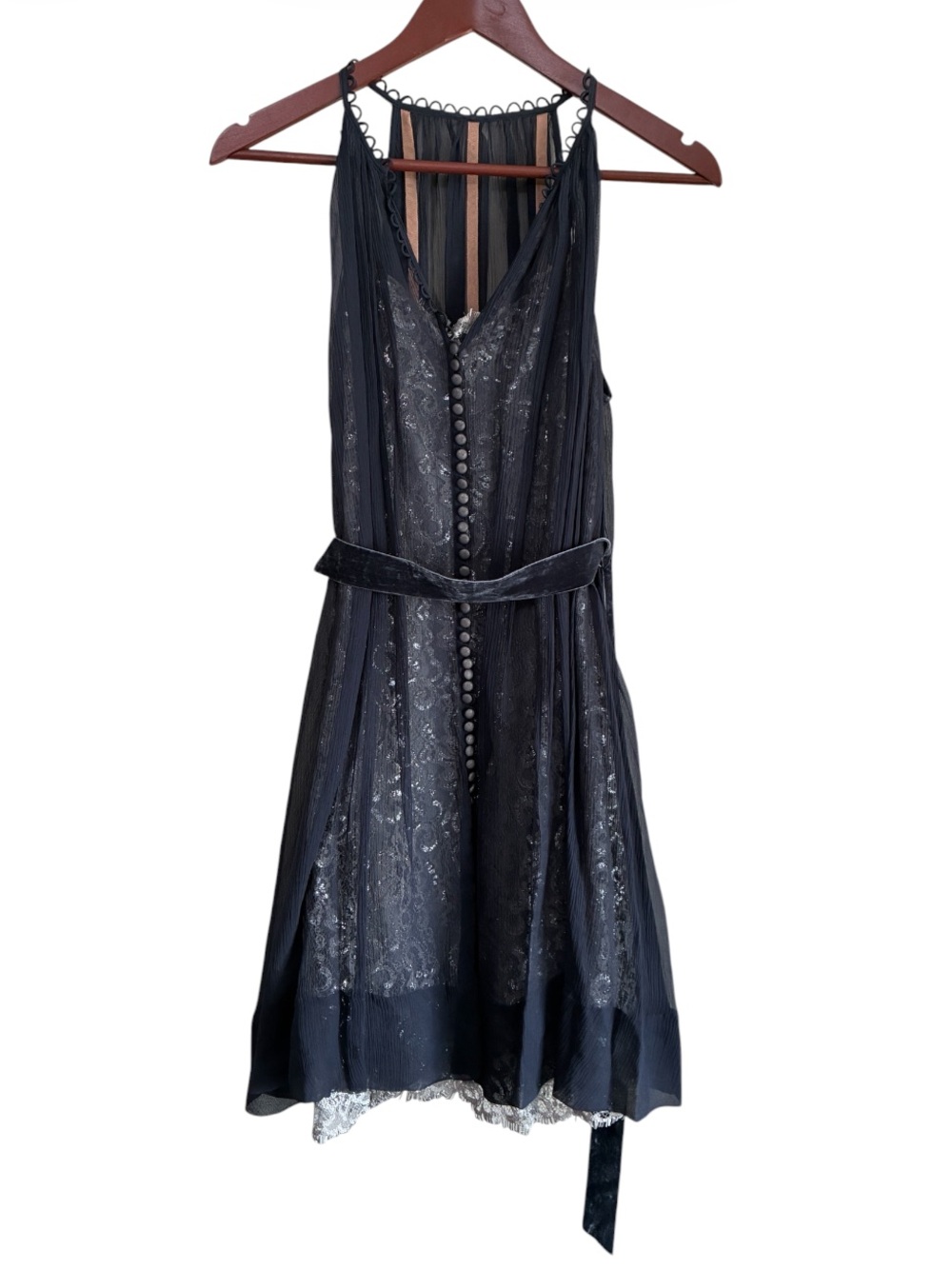 BCBGMaxAzria Navy Silk Lace Halter Dress with Tie Size 2
